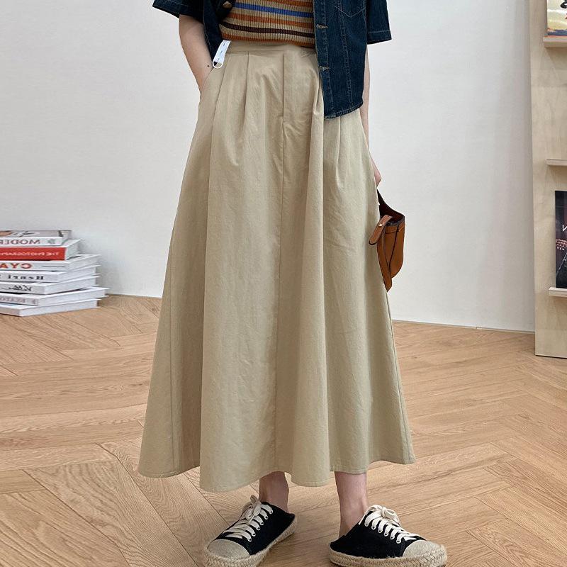 Academy Style Maternity A-line Skirt, High Waist, Slimming, Korean Style, Solid Color, Loose Fit, Women s Spring/Summer 2026 Extra Large хаки