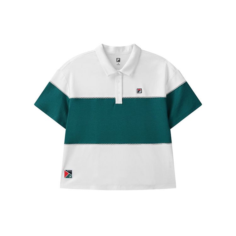 

FILA Outdoor Color Block Sports Polo Shirt Women tops Jade-White A11W123151F-WT M