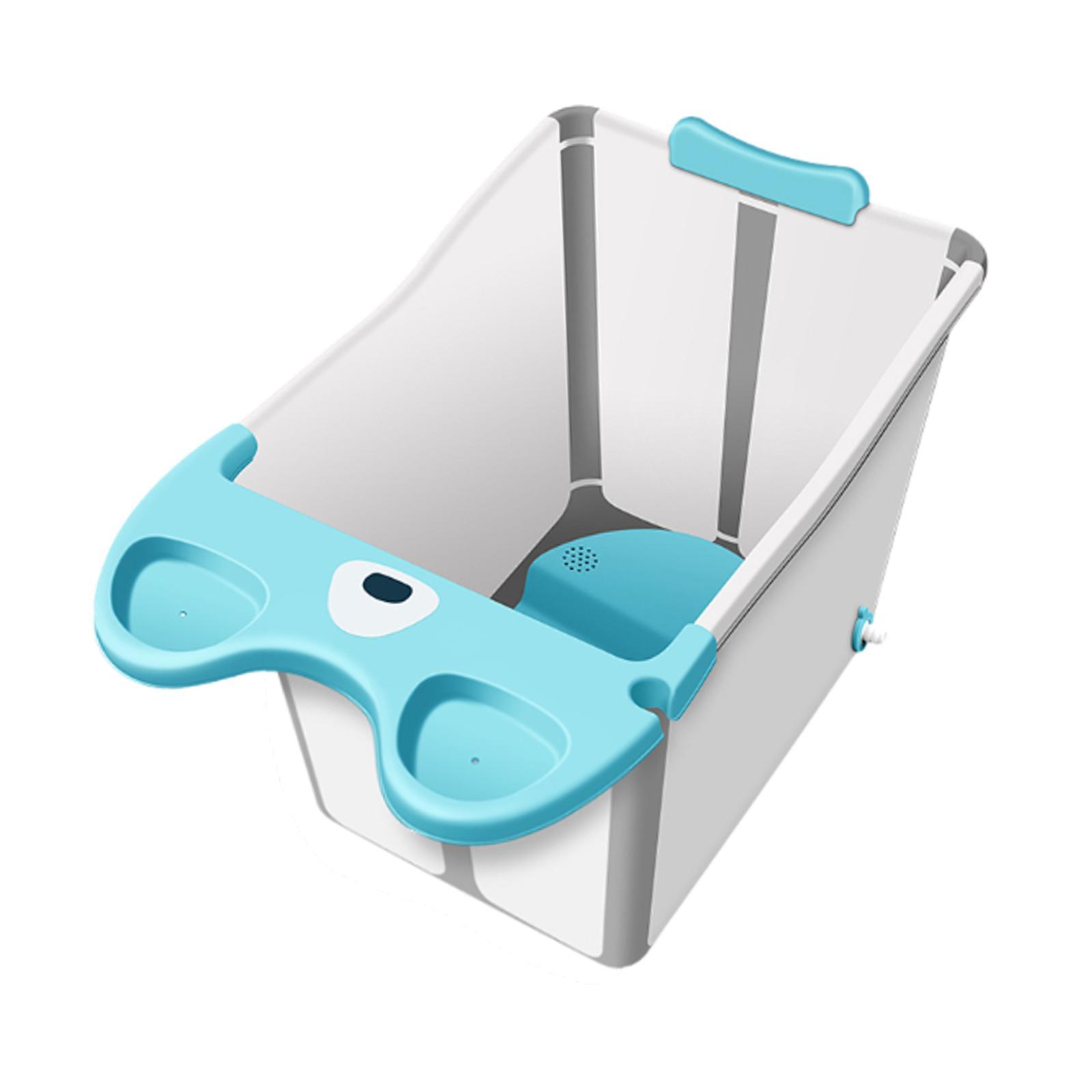 

Складная ванна с ручками и полкой для хранения, симпатичное ведро для ванны с нескользящим дном для путешествий, подарки для новорожденных, мальчиков и младенцев синий