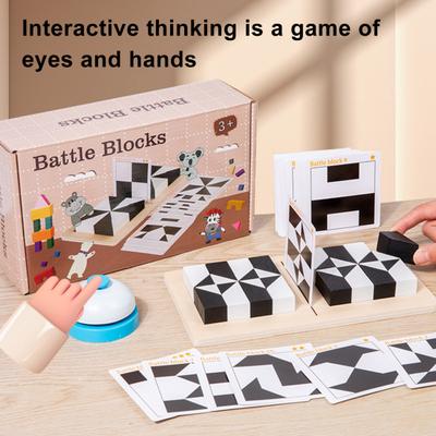 1 Set Hidden Puzzle Building Block Toy Brain Teaser Black White Wooden Block Board Game Toddlers Color Shape Learning Focus Training Educational Toy