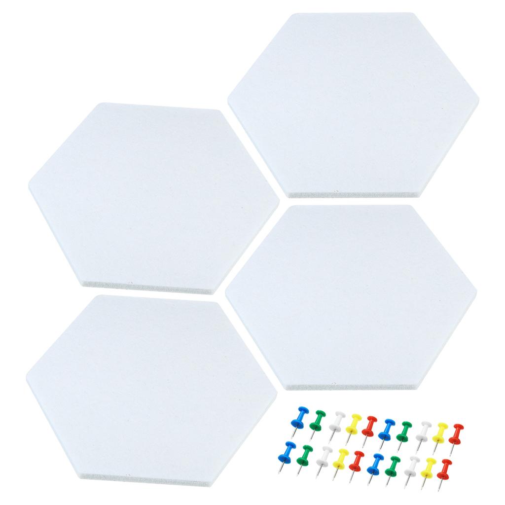 4Pcs Hexagon Felt Pin Board Self-adhesive Memo Board Notice Board Wall Decorative Tiles Wall Bulletin Pin Board with Push Pins