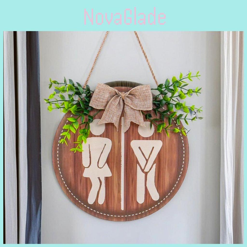 Plastic Bathroom Door Sign With Wooden Finish For Home Decor And Restroom Identification
