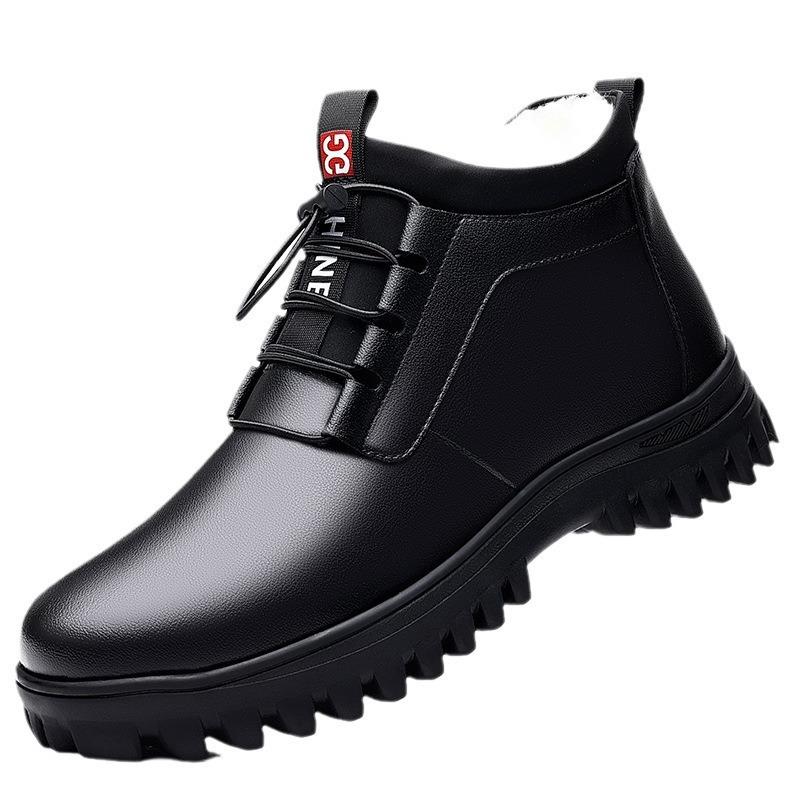 

Мужские хлопковые туфли, новые зимние бархатные шерстяные туфли на платформе для улицы, повседневные высокие туфли, теплые зимние ботинки для мужчин 44 чёрный