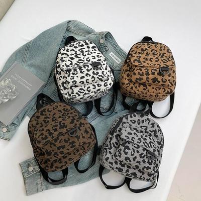 Vintage Large Capacity Shoulder Bag Leopard Print Lightweight Travel Backpack Wear-resistant Mini Rucksack