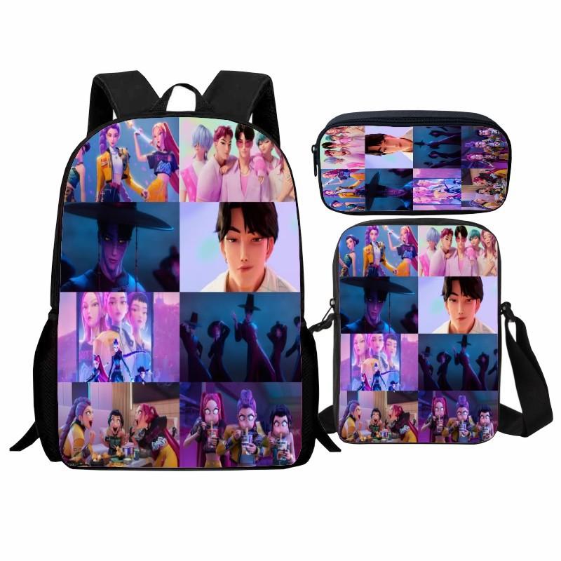 Set da Scuola a Tre Pezzi Huntrix Kpop Witch Hunters K-Pop Studente, Zaino Borsa Astuccio