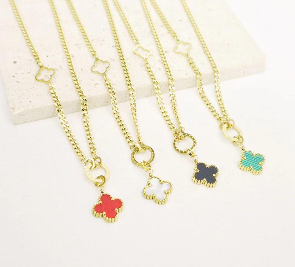 Titanium Steel Gold Four Leaf Grass Necklace Female Collar Chain Jewelry