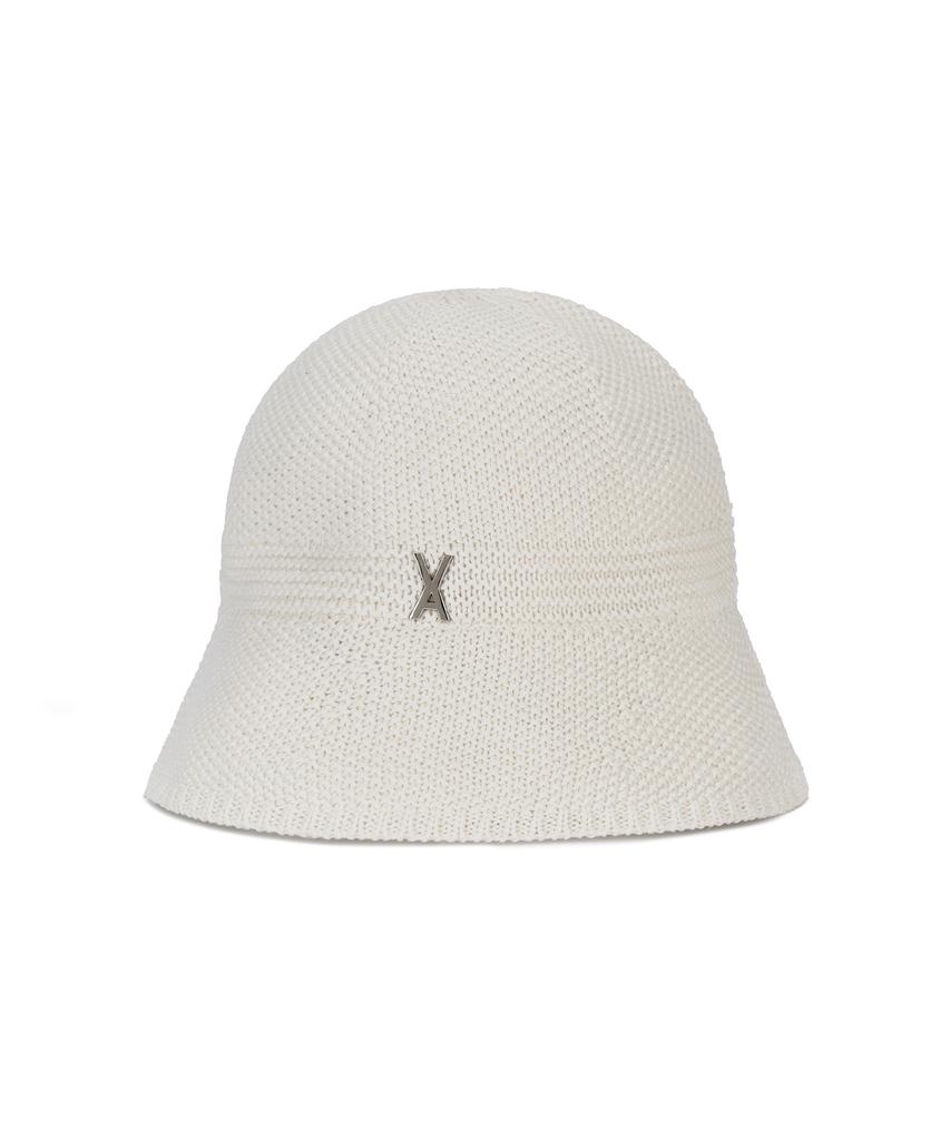 Bajal Studded Logo Summer Knit Bucket Hat Cream