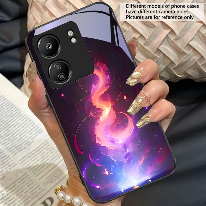 Golden Phoenix Purple For Xiaomi Redmi 13C Note13 12 Pro Plus 5G Note 9 13T Pro POCO X6 F5 F6 Black Tempered Glass Phone Case