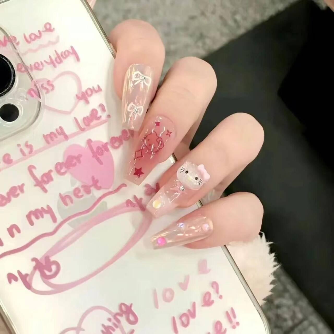 

Съемные накладные ногти «Балерина» Носимые накладные ногти Полное покрытие Длинные типсы Маникюрный инструмент Пресс-накладные ногти розовый