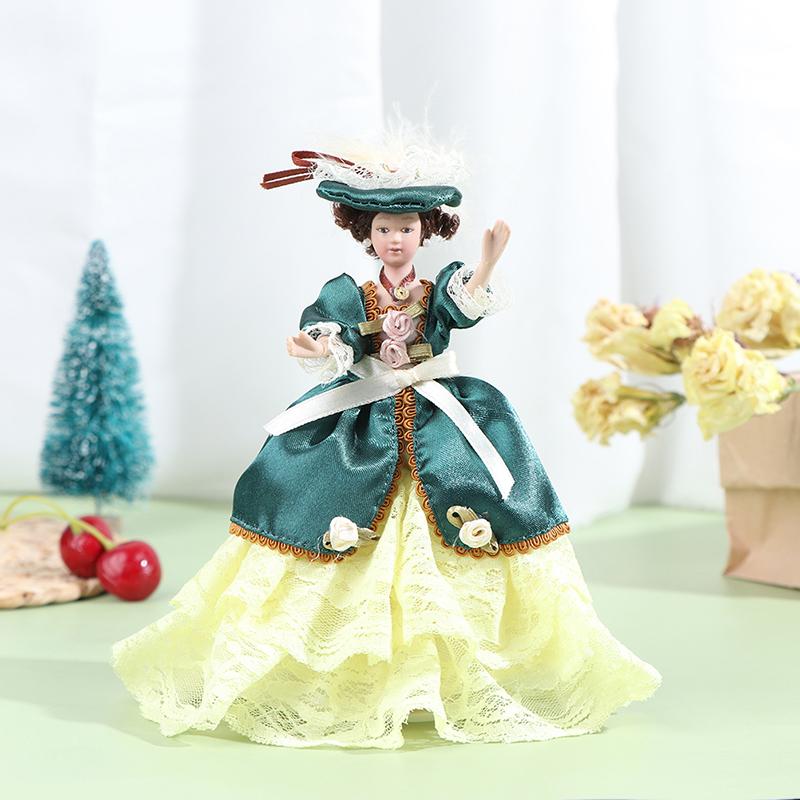 1:12 Dollhouse Miniature Porcelain Victorian Doll Model Green Dress Miss Lady Lady Modern Housewives Youth Doll Toy