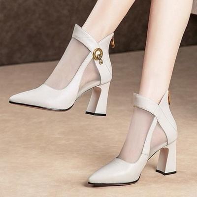 Sandale de vară noi pentru femei, cu toc gros, versiune coreeană, cu toc înalt, cizme din plasă ascuțită, cizme cool, pantofi simpli pentru femei, la modă