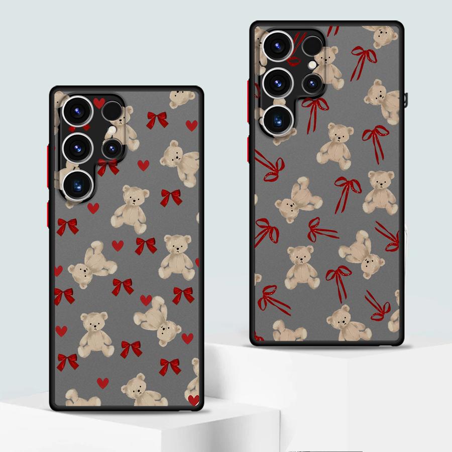 Cute Bow Bear Case for Samsung Galaxy S24 Plus S22 S26 S20 FE S25 Ultra S21 Note 20 Ultra 10+ S23 FE Funda Back Phone Cover