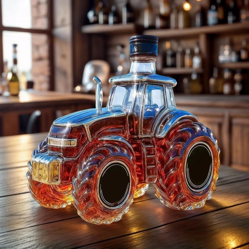 Liquor Decanter 300ml Tractor Design Drink Container Glass Whiskey Decanter Bottle for Brandy Bourbon Drinks Beverages Family