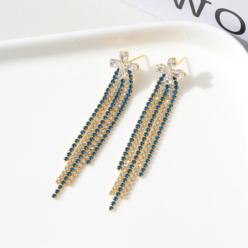 

18K Gold-Plated Long Tassel Earrings with Full Diamond, Yiwu Fashionable Multi-Style Dangle Earrings
