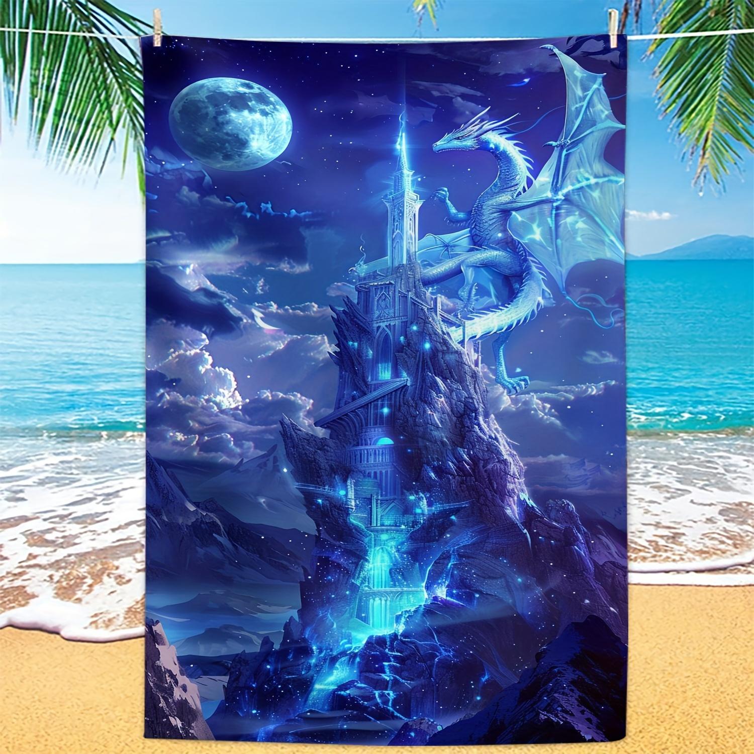

Dragon Castle Pattern Beach Towel, Super Absorbent Quick-Dry Lightweight for Beach Swimming Camping W40*H60(CM)