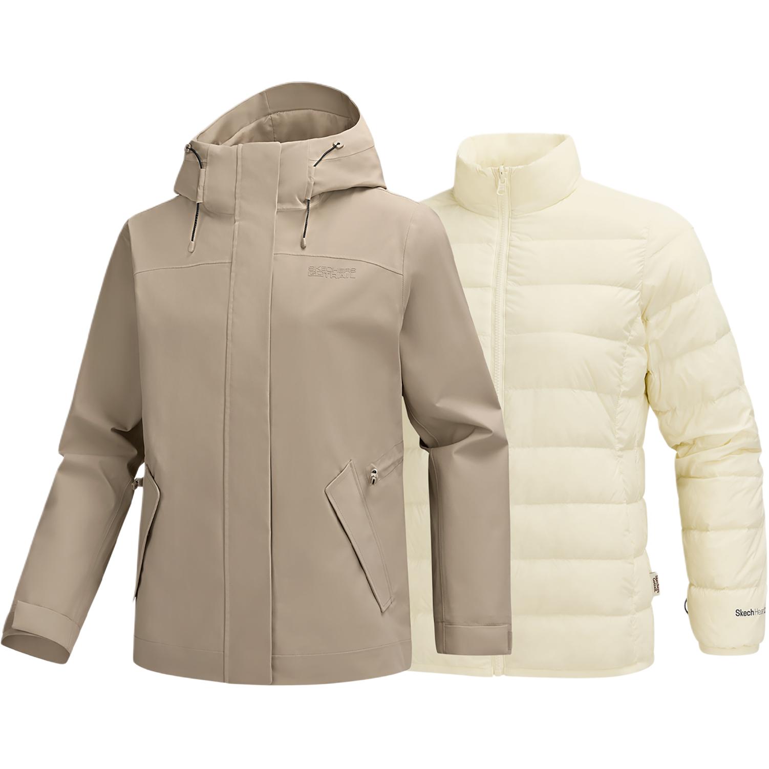 Skechers Outdoor Series Casual Logo Three-In-One Woven Down Inner Lining Waterproof Warm Jacket Women Jacket P425W127-05F0 XXL