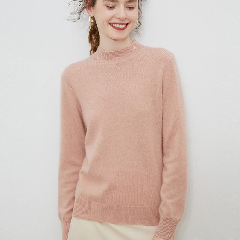 First-line Ready-to-wear% Wool Sweater Women's Semi-turtleneck Autumn and Winter Solid Color Loose Pullover Knitted Bottoming Sweater