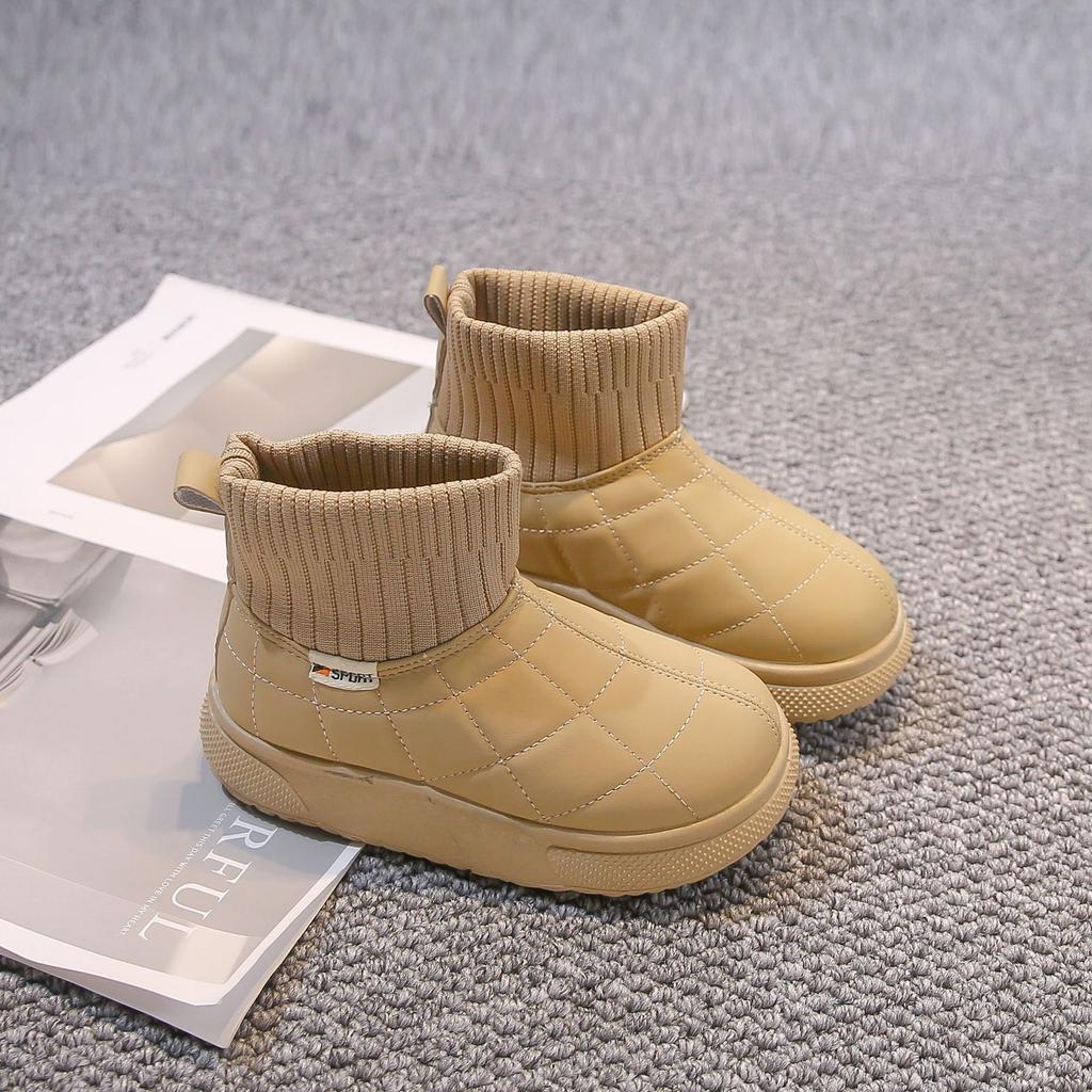 Girls snow boots 2025 winter new fashion boys velvet short boots thermal two cotton shoes children's socks boots tide