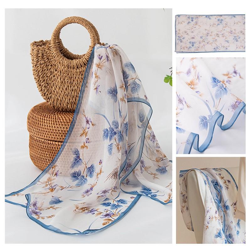 Long Silk Scarf Women Thin Lightweight Printed Shawl Elegant Daily Wear