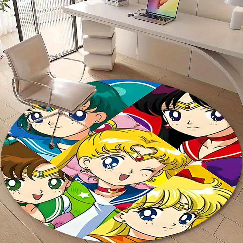 1pc Sailor Moon  Print Round Carpet Chair Round Carpet Suitable for Bedroom Living Room Home Decorative Carpet