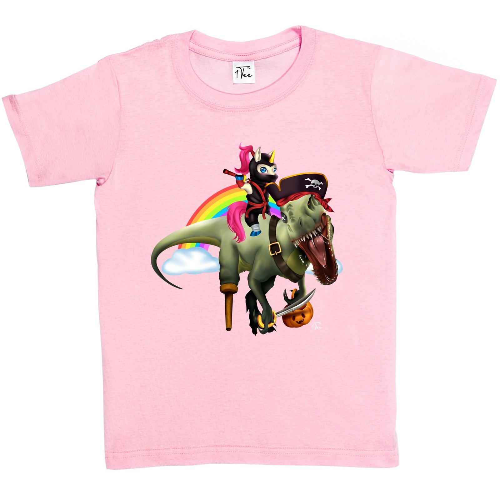 1Tee Kids Girls Ninja Unicorn Riding Pirate Dinosaur T-Shirt XL