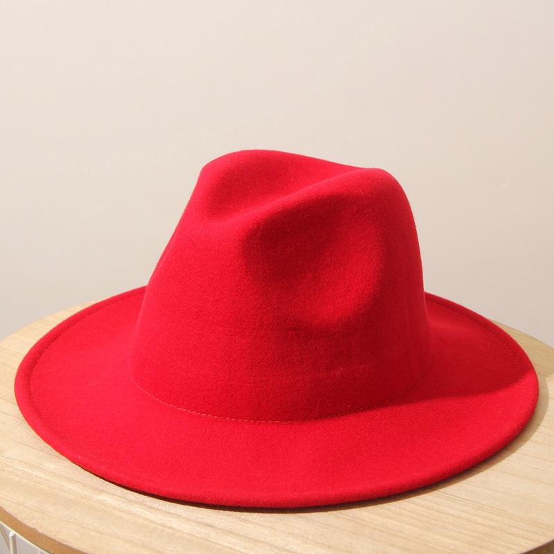 Show high-end bare top hat, women's wool, men's retro large-size jazz hat, red coffee camel, black gentleman's hat, felt hat.