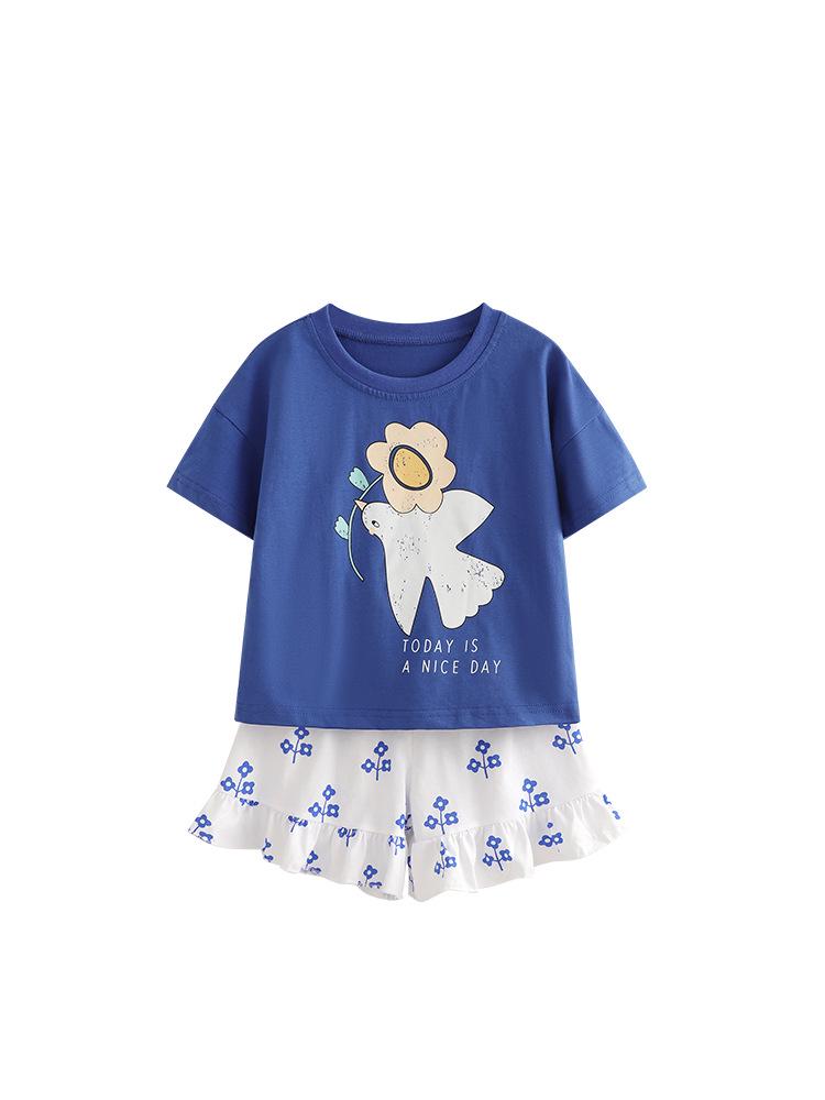 Malwee Girls' European & American Summer Two-Piece Set: Cute Round Neck Short Sleeve for Girls