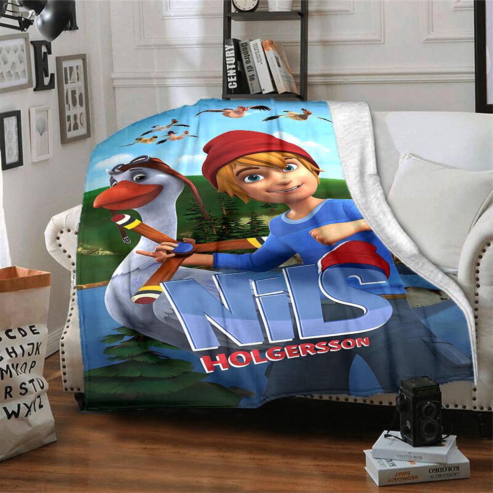 Nils Holgersson Adventure Flannel Blanket Super Soft Warm Cozy Blanket for Sofa Bed Office Travel All‑Season Home Decor Gift