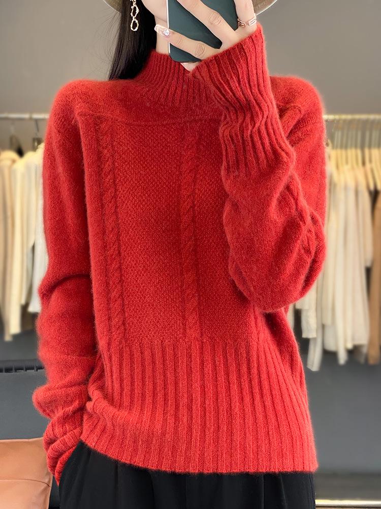 Women's Fashion High Neck Wool Cable Knit Sweater - Autumn/Winter Collection