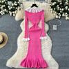 Spring Autumn Women Sweet Peter Pan Collar Knitted Sweater Long Midi Slim Mermaid Dresses