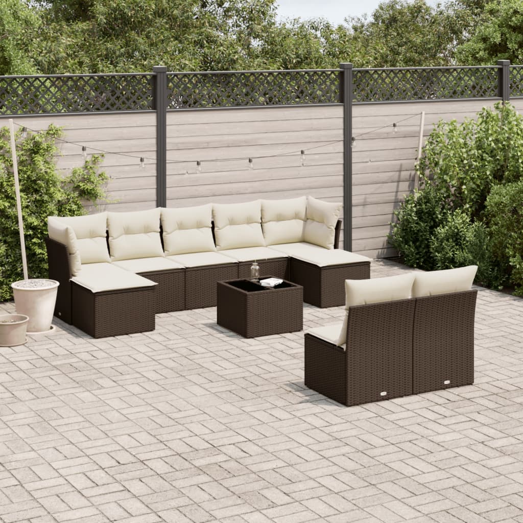 Vidaxl 10-Cz. Garden Furniture Set With Cushions, Brown Polyrattan