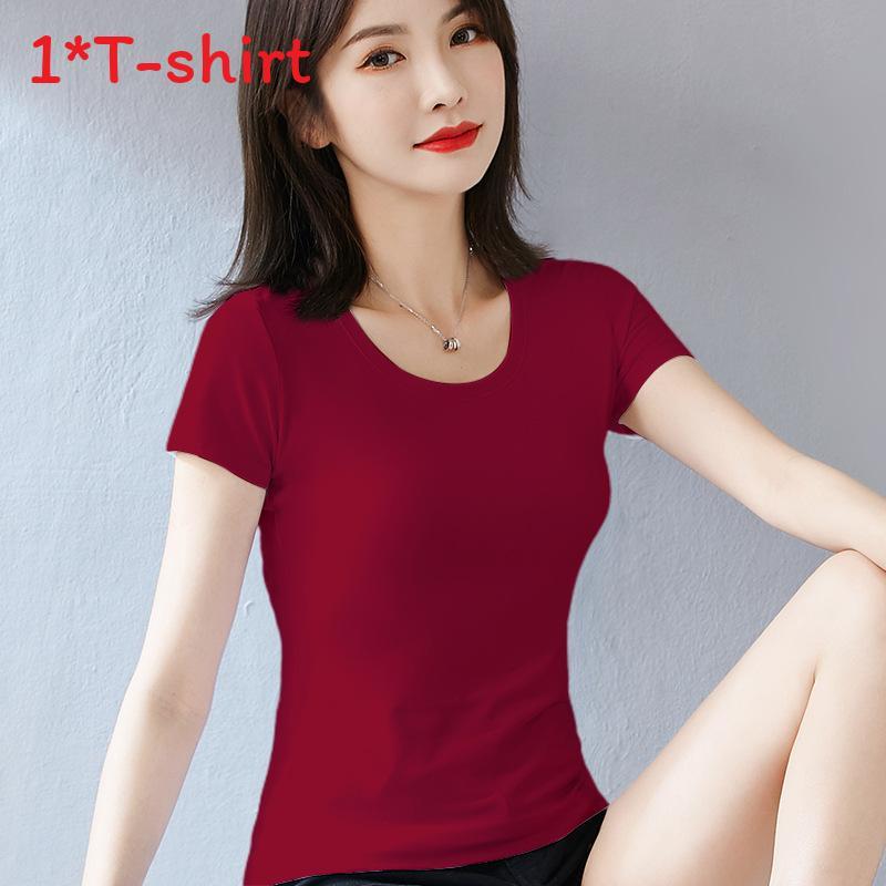 Camiseta para Mujer Casual de Manga Corta de Algodón con Empalme para Primavera