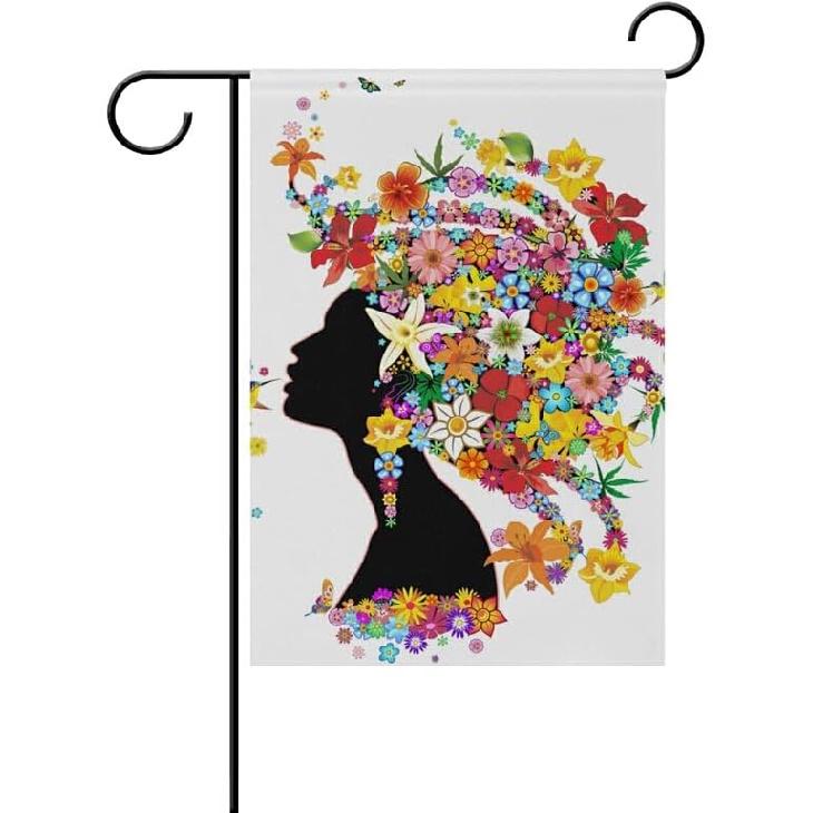 Garden Flag Home Decoration Yard Flag Floral African American Girl Polyester Great Outdoor Decorations