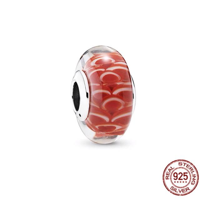 925 Sterling Silver White Red Blue Lucky Four -Leaf Clover Murano Glass Charm Jewelry Bead Fit Sweet Fasion Bracelet