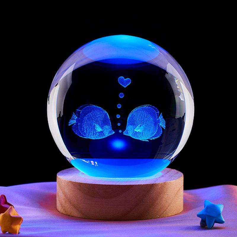 Kissing Fish Crystal Ball Music Box Night Light - Gift for Classmate or Best Friend