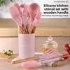 12PCS Silicone Kitchen Utensils Set Non Stick Cooking Tools Wooden Handle Spatula Turner Egg Whisk Baking BBQ Heat Resistant
