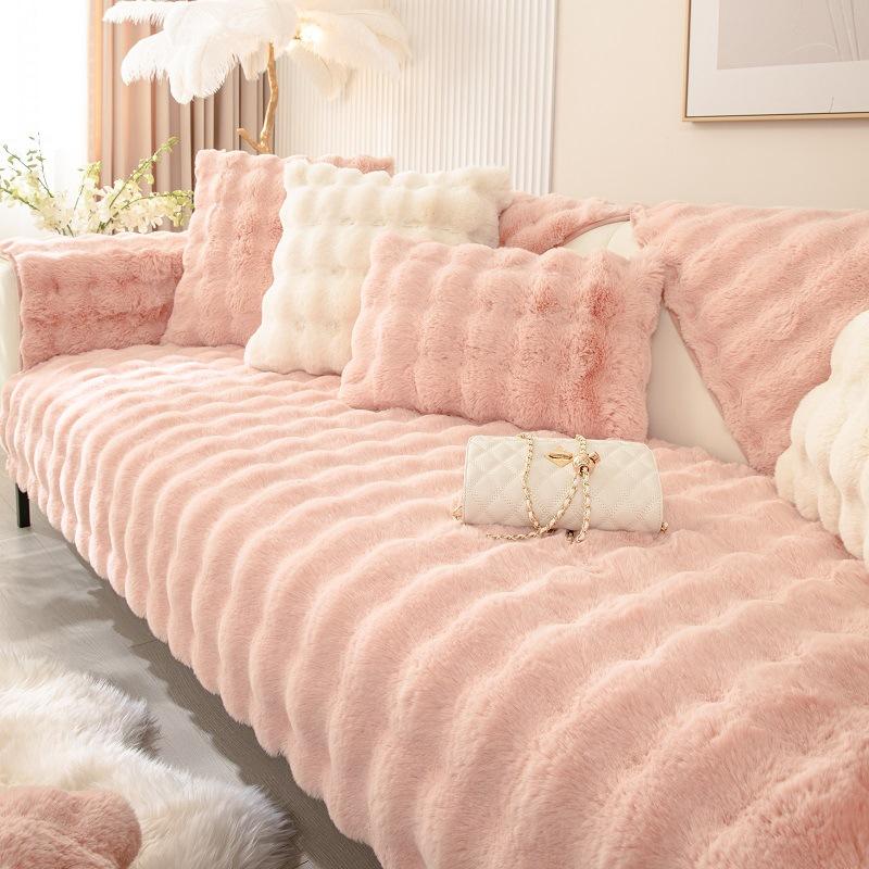 Thick Imitation Rabbit Fur Plush Couch Cover Cover Anti-Slip Plush Couch Towel Sofa Cushion For Lounge Contemporary Home Decoration