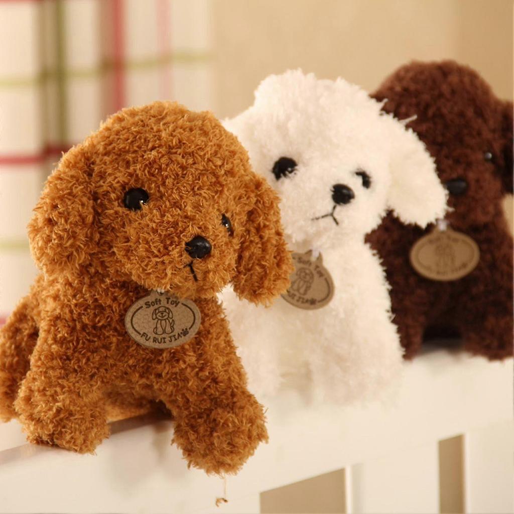Cachorro Poodle Fofo de Desenho Animado Filhote Boneca de Pelúcia Brinquedo Abraçável Ornamento de Casa Presente
