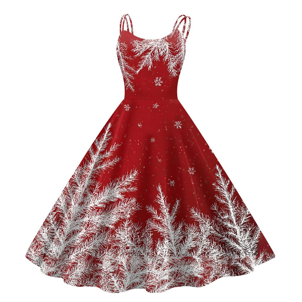 Women's Fashion Casual Christmas Print Sexy Off-the-shoulder Punk Retro Dress