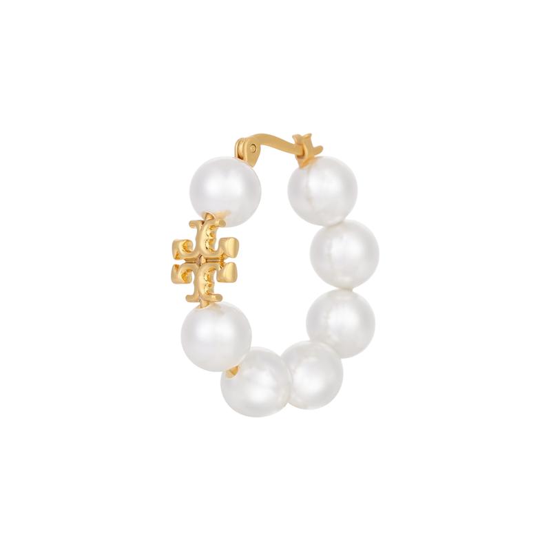 Tory Burch Einfache und stilvolle Doppel-T-Logo-Creolen aus Messing für Damen 140674-960-White F