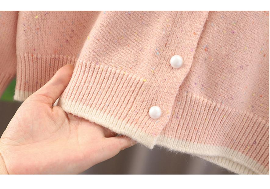 Girls' 2025 Autumn Cardigan - White Knit, Spring & Autumn Style Thin Sweater