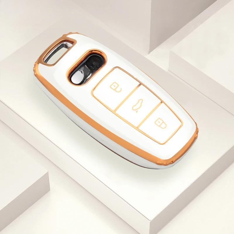 Fashion TPU Car Remote Key Case Cover Shell  for A6 A7 A8 E-tron Q5 Q8 C8 D5 Gold Edge Design Protector Fob Car Accessories