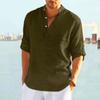 Men's Casual Loose Shirt Men's Trendy Stand Collar Cotton Long Sleeve Solid Color Cotton and Linen Shirt Plus Size Men's Clothing
