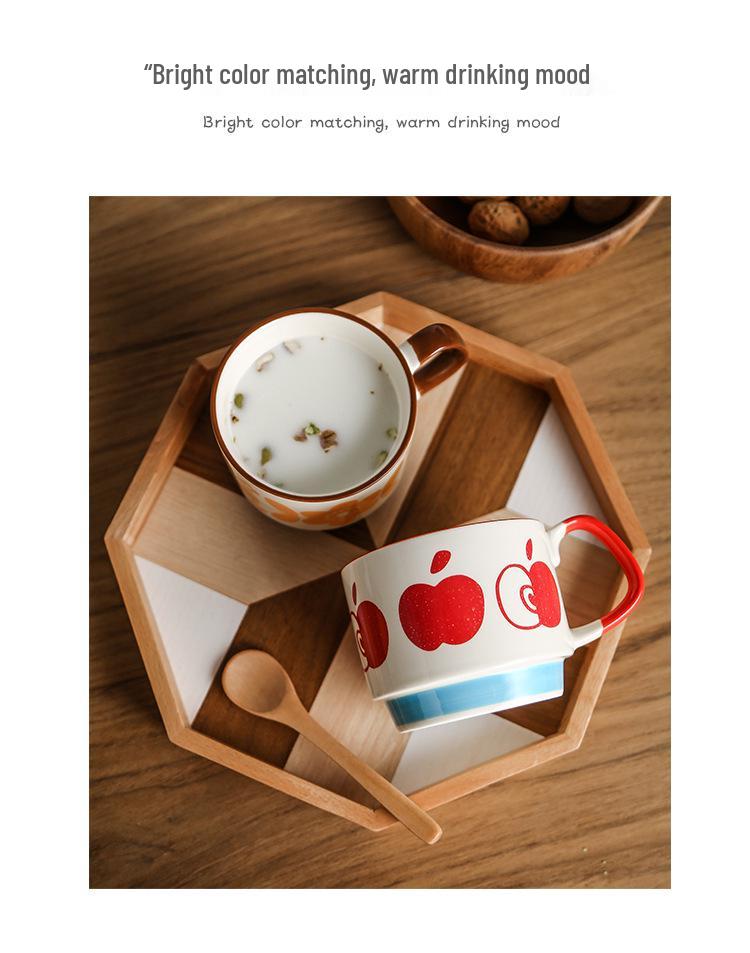 Japanese Retro INS Ceramic Drip Coffee Mug with Print - Stackable Creative Couple Breakfast Cup