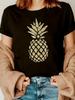 1pc Women'S Casual Short-Sleeve Round Neck T-Shirt, Pineapple Print Design, White And Golden, Machin