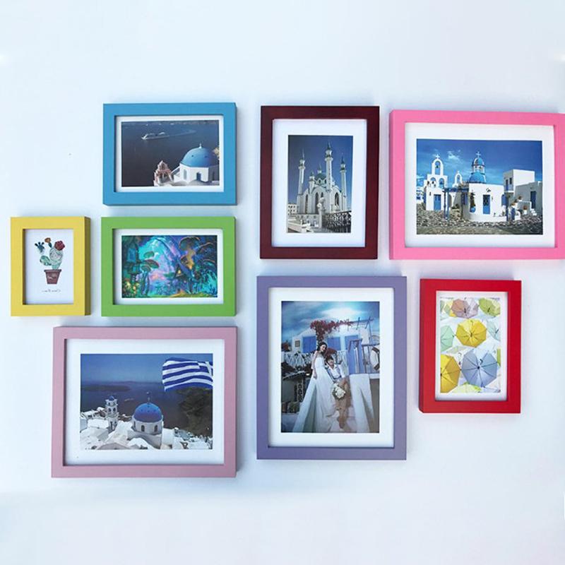 Wooden Colorful Creative Wall Calligraphy Photo Frame Poster Certificate Box Multi Size Drawings Poster Display Ornaments