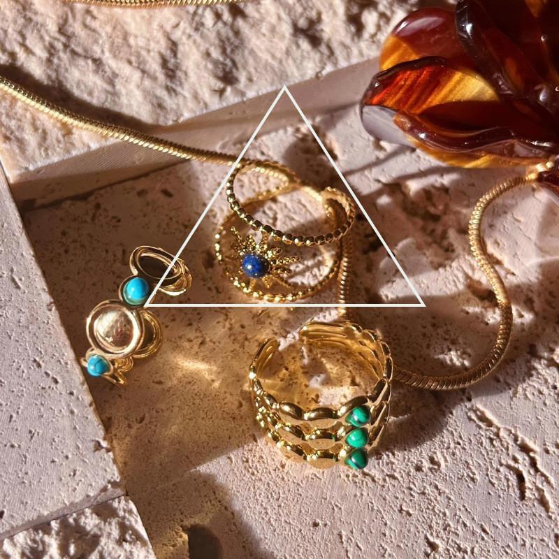 Chic Adjustable Open Ring Elegant Geometric Design Colorful Layered Jewelry For Women