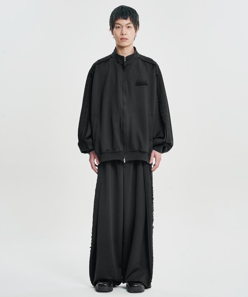 AJOBYAJO Multi Lace Trim Raglan Track Jacket [Black]