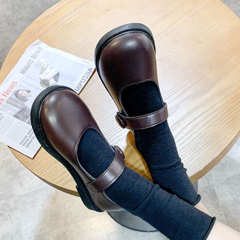 Autumn Soft Girl Big Head Leather Shoes Japanese Round Head Female Student Versatile Doll Shoes Flat Bottom College Style JK Shoes Uniform