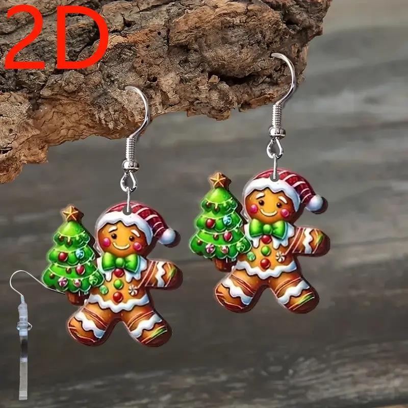 Cross-border creative gingerbread man earrings flat acrylic Christmas gifts fun creative Christmas tree earrings ornaments